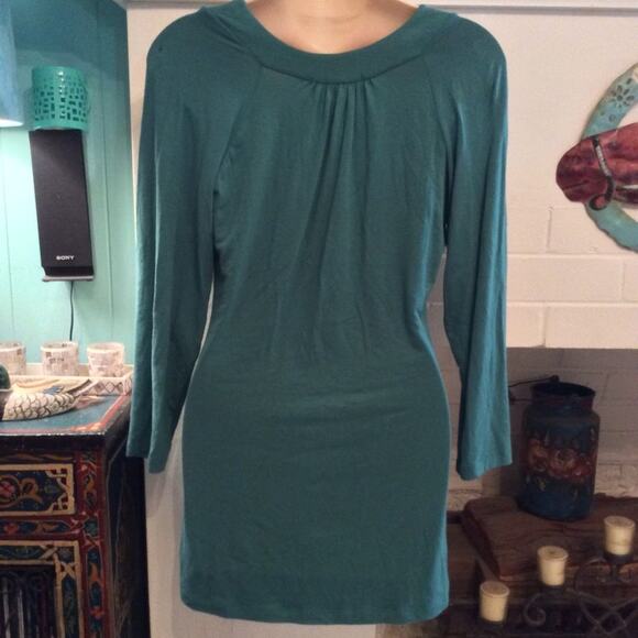 VERTIGO TEAL TUNIC TOP W/ METAL WAIST MEDALLION S - Picture 6 of 6